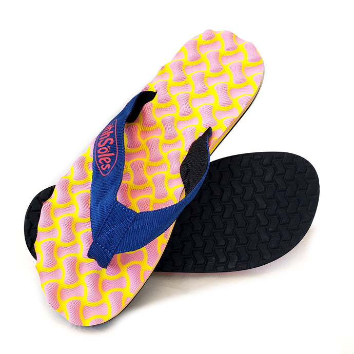 Pink and yellow mounded design sandals